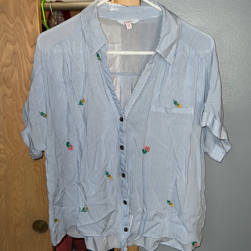 Striped Flower Button Up Blouse